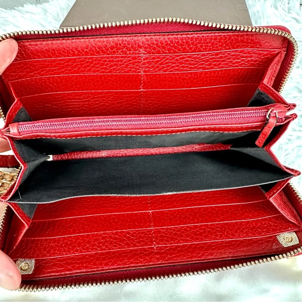 Gucci Marmont red leather zip around zippy wallet on chain crossbody WOC - Picture 10 of 16